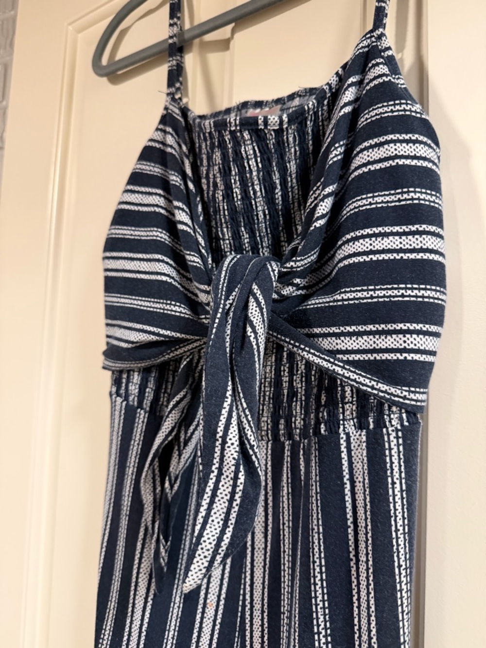 Blue & Navy Striped Tie Back Jumpsuit Medium Spaghetti Strap Open Back - Picture 2 of 5